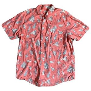 Public Access shark pineapple ship novelty print summer button front shirt